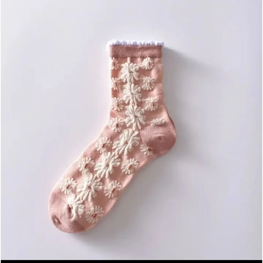 Pink cottagecore sock floral textured print bundle